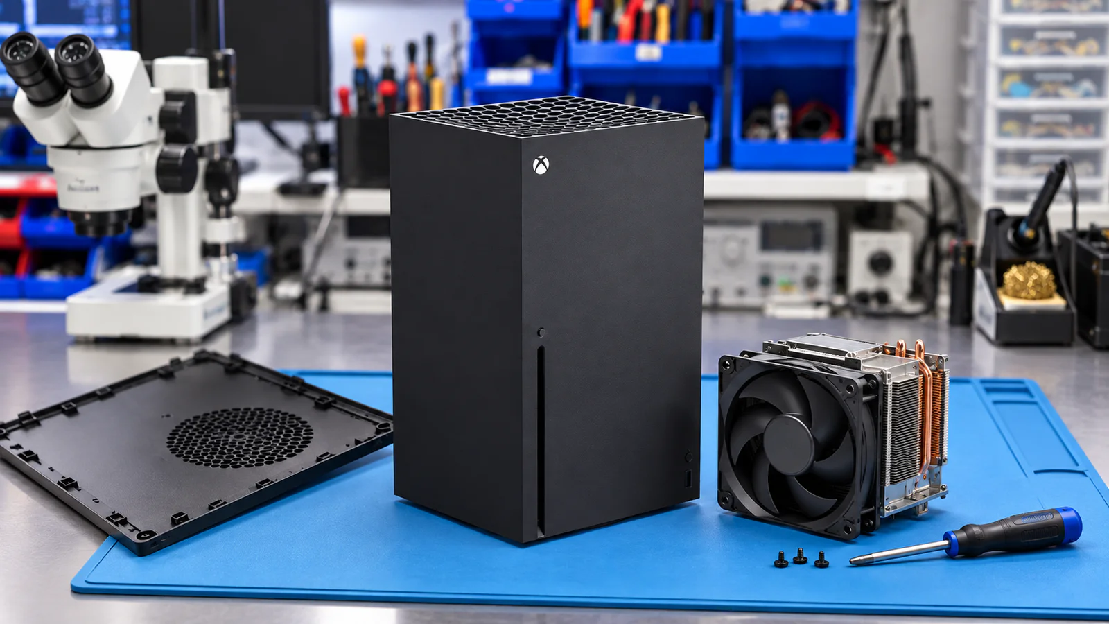 Xbox Series X durante una revisión de ventilación y mantenimiento interno